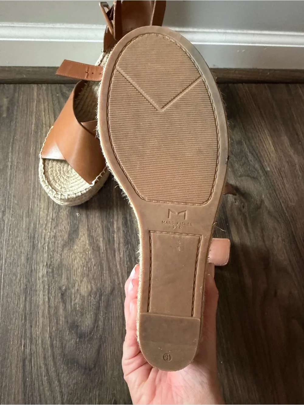 Marc Fisher Cognac Leather Espadrille Wedge Sandals